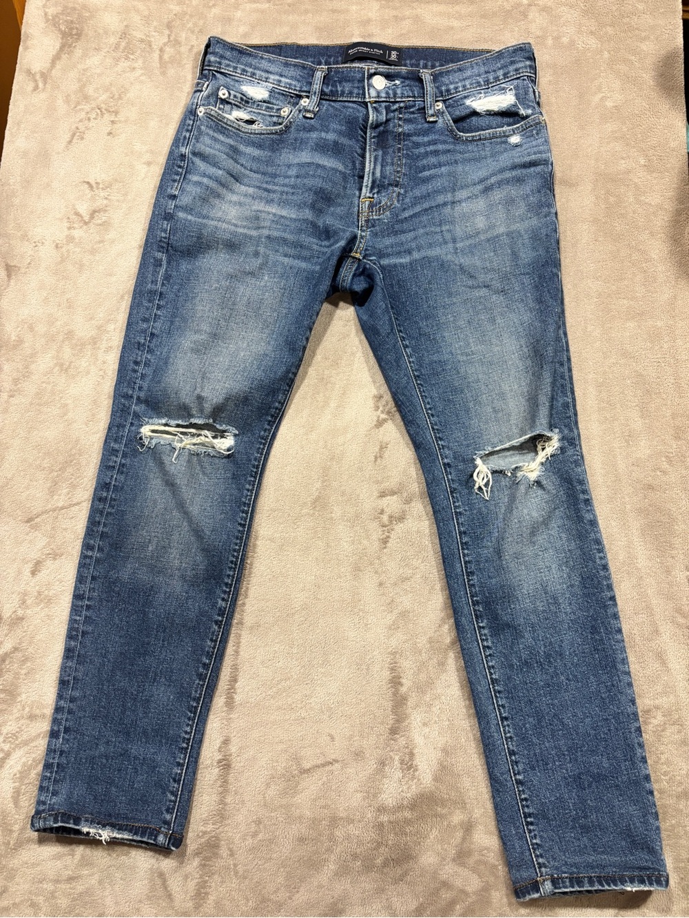 Abercrombie & Fitch Men's Ripped Medium Blue Skinny Jeans